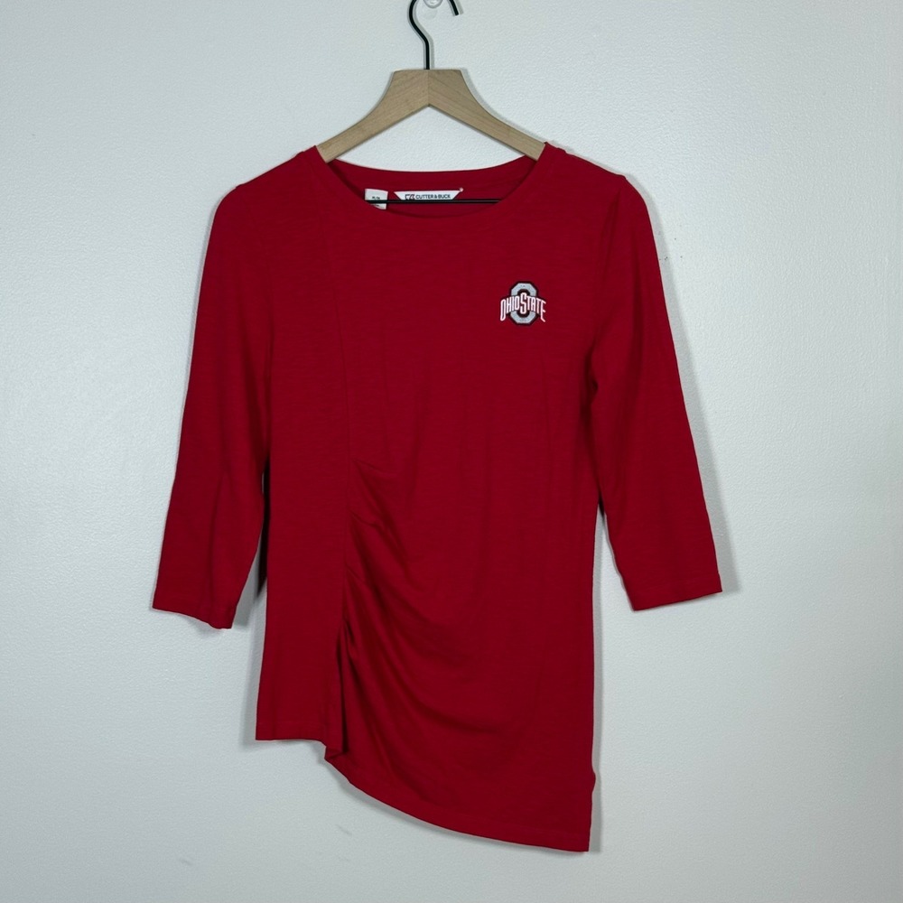 Cutter & Buck Women Ohio State Buckeyes Size M Red 3/4 Sleeve Asymmetric Top